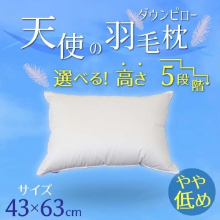 【高さが選べる】天使の羽毛枕 ダウンピロー(43×63cm) / やや低い H115-053